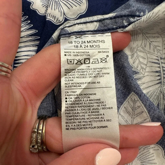 Janie and Jack Boy’s Hawaiian Aloha Shirt Blue and White Palm Print - Picture 3 of 5